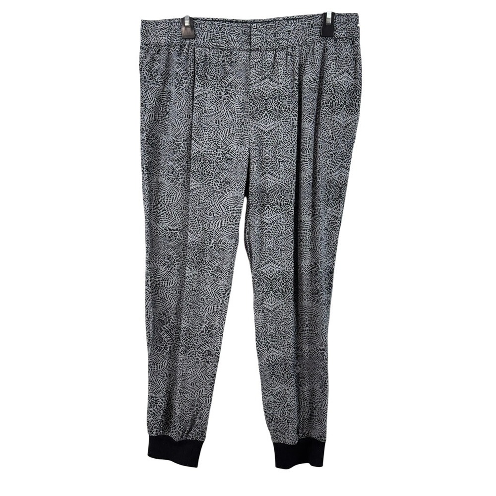 Banana Republic Jogger Pants Womens L Black Grey Mosaic Print Tapered Career